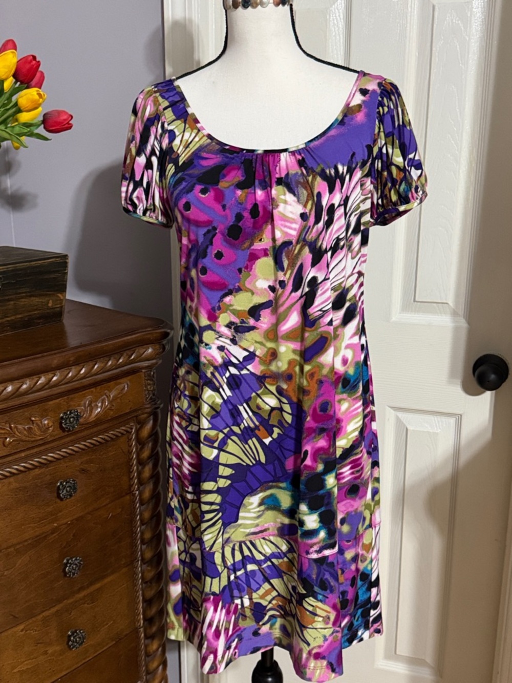 Rabbit Rabbit Rabbit Purple and Pink Abstract Scoop Neck Dress - Picture 4 of 7
